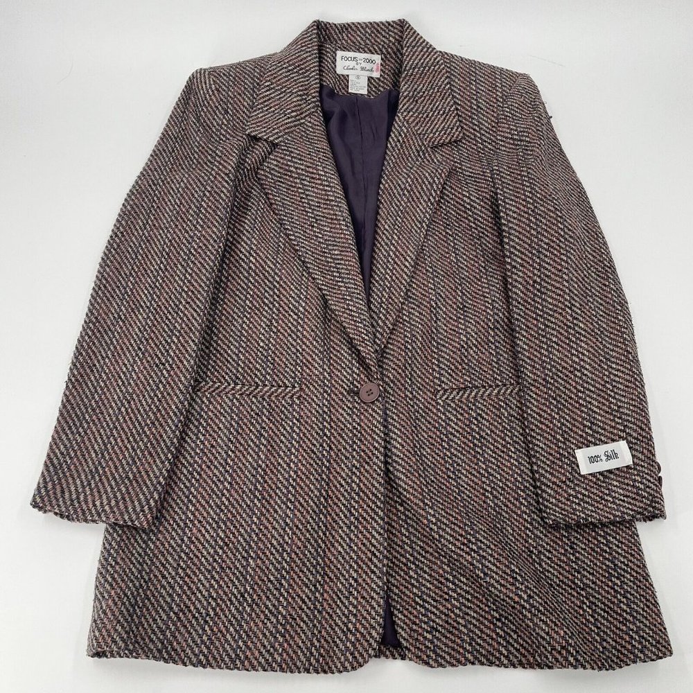 Vintage Focus 2000 Charles Glueck Women's 8 Blazer Jacket 100% Silk Woven